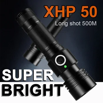 XHP50 Преносим EDC Мощна Акумулаторна батерия Led Фенерче Long Shot 500м Type-C кабел за зареждане Фенер с Висока Мощност Водоустойчив Ръчно Фенерче