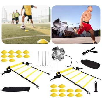 Футболен комплект за тренировка подвижност Solo Soccer Trainer, Дискови шишарки / Стоманени колове / скачане на въже, комплект за тренировка на скорост и подвижност, футболни аксесоари