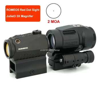 Висококачествен Оптичен Мерник ROMEO5 1x20mm Compact 2 MOA Red Dot JULIET3 с 3 пъти Лупа Ловен Прицел С Монтиране на Релса 20 мм