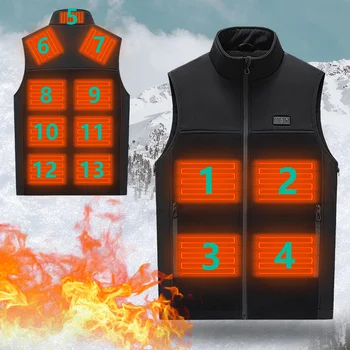 Жилетка с топъл 13 жилетки с подгряване, зимни якета с електрически нагревател, мъжки и дамски якета с подгряване, топло яке с USB-топъл, S-9XL за къмпинг, туризъм