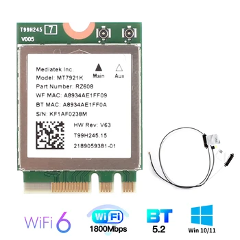 1800 Mbps MT7921K M. 2 NGFF Wifi Мрежова карта Bluetooth 5,2 Wifi 6e Безжичен Адаптер двойна лента МУ-MIMO 802.11 ax Windows 10 11