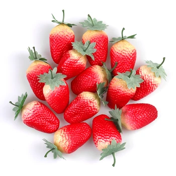 10 Парчета Изкуствена ягоди Плодове Реалистични Пластмасови Ягоди За фотография Подпори Кошница Дисплей с Кухненски интериор