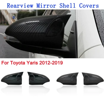 2 елемента ярки черни тасове за огледала за обратно виждане с изображение от въглеродни влакна за Toyota Yaris 2012-2020 на кутията странично огледало за обратно виждане