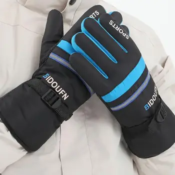 1 Чифт зимни ски спортни ръкавици, непромокаеми ръкавици с пет пръста и светлоотразителен дизайн, велосипедни ръкавици с удебелени една плюшена подплата