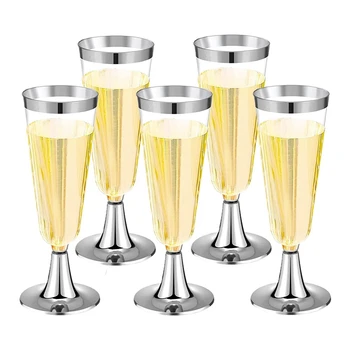 Пластмасови чаши за шампанско от 30 части, за многократна употреба чаши за вино върху крака за партита в градината