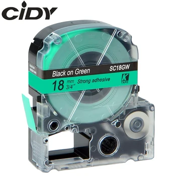 CIDY 18 мм, Черен на зелен лента за етикети SC18GW/LC-5GBW LC-5YBW9 за kingjim/epson label maker LW300 LW400 LW-700P SR150
