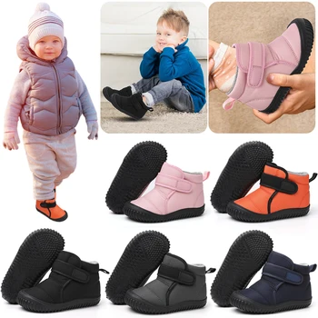 Детски памучен обувки, здрава детска градинска устойчива на плъзгане водоустойчив мек плюшен зимни къса обувки за момичета и момчета, топло ежедневни обувки