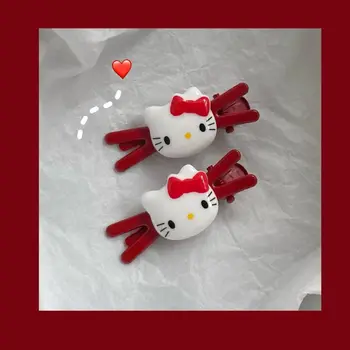 Симпатична Ретро-шнола на Hello Kitty, Мультяшная Шнола за коса, Сладка Шнола за коса с изображение на Сърце момичета, Кавайные Червени Аксесоари Sanrio, Подарък на едно момиче за рожден Ден