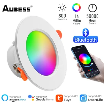 Led лампа Aubess мощност 10 W, Bluetooth-съвместима led тавана лампа на Hristo RGB с регулируема яркост, една кръгла лампа, работи с приложение Smart Life