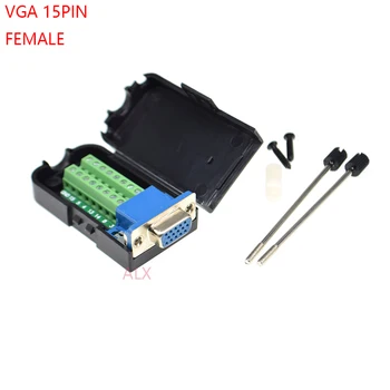 1БР VGA VGA15 DB15 15PIN 3-РЕД штекерный жак за винтови клеми адаптер с черен корпус D-SUB wire кабел без спойка