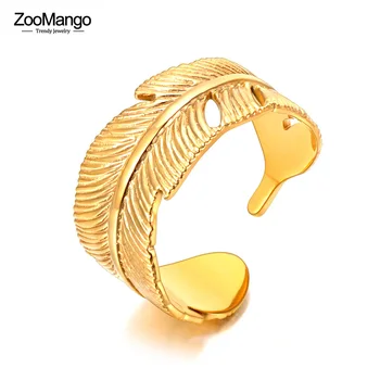 ZooMango Нови Открити пръстени за растения с листа от неръждаема стомана, модни 18-каратные позлатени Вечерни пръстени в бохемски стил, бижута за жени и момичета, ZR22007