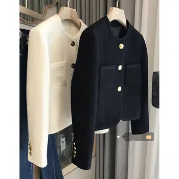 Якета за жени 2023, пролетни Корейски вълнени палта, секси однотонное вълна палто с дълъг ръкав