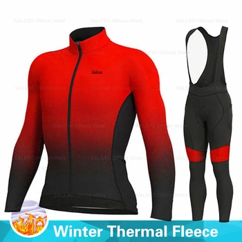 Новост зимата 2023, Велосипедна дрехи, мъжки термо-руното велосипедна фланелка с дълъг ръкав, форма за планински велосипед, костюм за триатлон, Костюм за езда