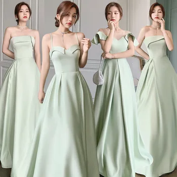 Нови светло-зелени рокли за шаферките, Атласное дълга Елегантна просто рокля за бала 2021, дълго за жени, премяна