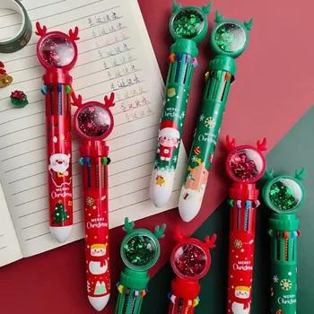 Сладък Коледен Дядо Коледа Химикалка писалка 10 цвята Kawaii Прибиращ се Дръжка-roller Подаръци Ученически Офиси Канцеларски материали