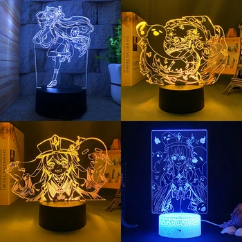 3D led лампа Genshin impact Hu Tao за спални, манга, нощни лампи, аниме, статуетка бижу, подарък за деца Kawaii