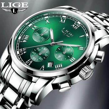 LIGE Модерен мъжки часовници Най-добрата марка луксозни Часовници е от неръждаема стомана за мъже Хронограф Спортни Водоустойчив кварцов мъжки часовник Clock