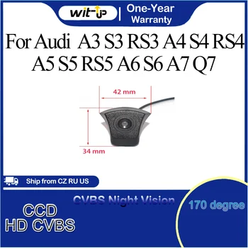Камера с логото на паркиране вид отпред на автомобила за нощно виждане водоустойчив Универсална за Audi A3 S3 RS3 A4 S4 RS4 A5, S5 RS5 A6 S6 A7 Q7