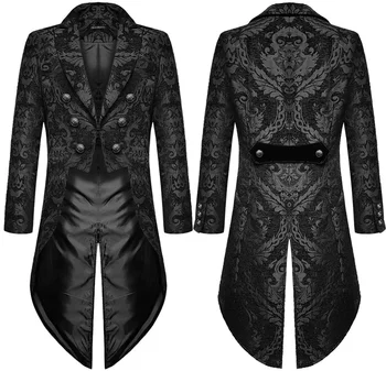 2023 Мъжки Есента моден фрак в готически стил Steampunk, яке, Сватбена палто от черен брокат