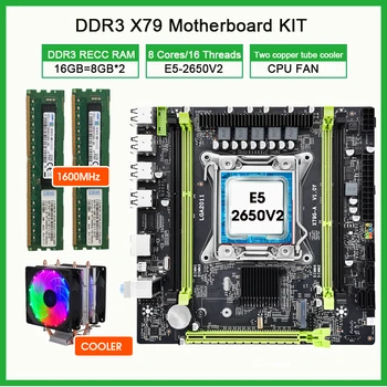 Комплект дънната платка X79 LGA 2011 Xeon E5 2650V2 CPU 2 * 8 GB = 16 GB Оперативна памет DDR3 ECC За игри PC Placa Mae и Комбинирани процессорным охладител