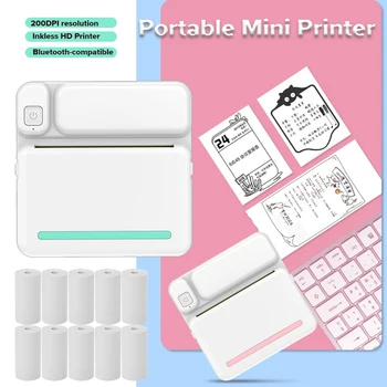 Преносим термопринтер Mini Label Maker, принтер лепило за етикети, джобен мини принтер за бележки без мастило HD, съвместим с Bluetooth, за печат на снимки