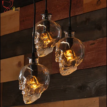 1 лампа в стил ретро с черепа, окачена лампа от прозрачно стъкло, титуляр E14, творчески окачен лампа с черепа, призрачная стъклена бутилка за бар-ресторант