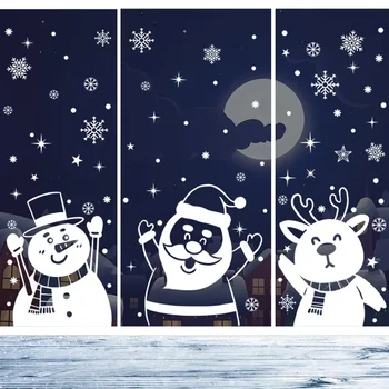 1 комплект Дядо Коледа, Снежен човек, лосове, лепенки за прозорци, Снежинка, Электростатическая стикер на стената, Коледна украса за дома 2024, Нова Година