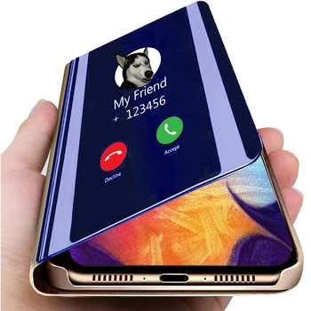 Smart-калъф с Панти капак-Огледало За Samsung Galaxy A50 A505F A505FN A505GN A505FM 6,4 Инча, с Магнитно Притегателен и Вертикална Стойка на