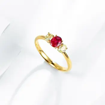 FIY Естествена пръстен с червен рубин 0,40 карата и Диаманти, бижута, Годишнина дамски пръстени за жени, фини пръстени, подаръци за Свети Валентин