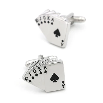 Качествен мед материал копчета за Ръкавели от серия Casino, дизайн на карти за игра, Флаш покер, копчета за ръкавели за мъже 