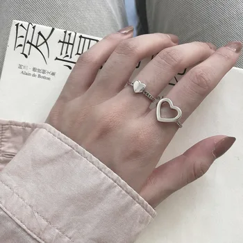 Регулируем пръстен за ставите Love Heart с двоен отвор, дамско модно прост пръстен Ins, комплект от 2 теми, пръстен в стил Normcore