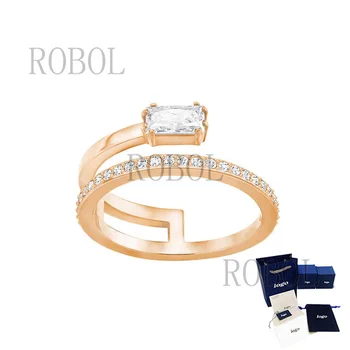 Женски пръстен от висококачествена розово злато с асиметрично бриллиантовым набор, подчеркивающее темперамент, красиво и изненадващо вълнуваща, безплатна доставка