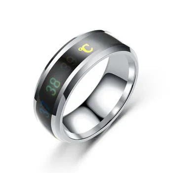 Умно мултифункционален пръстен от неръждаема стомана за двойки, настроението променя цвета си Благодарение на водонепроницаемому пръстена за измерване на температурата на тялото