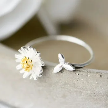 Декларация за включването и на булката Реколта пръстен с цветя Маргаритки за жени в корейски стил Регулируема открывающееся пръстен на пръста Бижута подарък