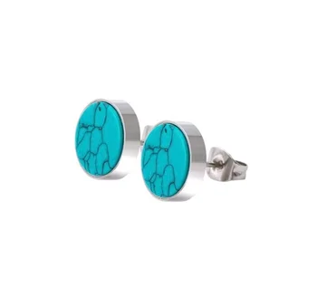 Класически кръгли обеци-карамфил, със сини камъни, Реколта метални обеци сребрист цвят, индивидуални аксесоари