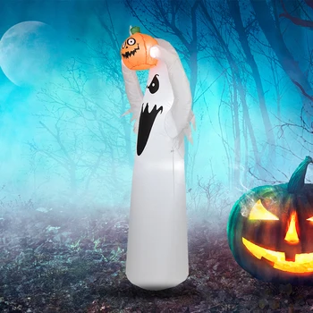 Надуваеми играчки за Хелоуин Бял Призрак с ръчно тиква 6 фута Бели Фантомни украса Ветроупорен Орнаменти за вътрешно и външно градина