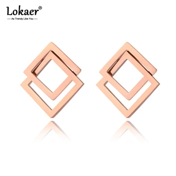Lokaer, модерни Двойни кухи квадратни обеци от неръждаема стомана, с Розово злато, бижута за уши ръчно работа за жени и момичета E19168