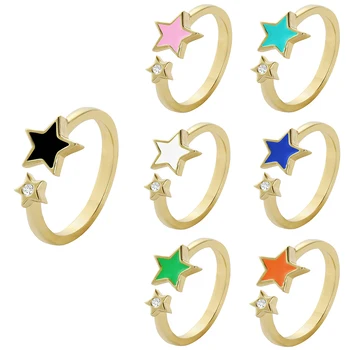  НОВА тенденция, Эмалевые пръстени със звездите, Многоцветни сватбени пръстени за жени, Регулируеми откриване на пръстени, Мода декорация за годеж, подарък
