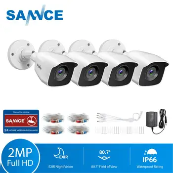 Камера видеонаблюдение SANNCE 2MP HD 1080P, IR камера за нощно виждане, аудио касета, Водоустойчив корпус, Комплект камера, Бял