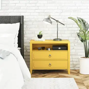Величество 2 нощни шкафчета кутия, горчично-жълта маса за спалня Нощни органайзер дървен скрин черно нощното шкафче крем леглото 